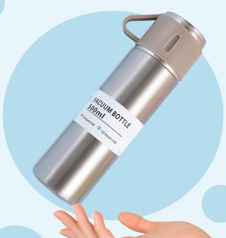 Combo Bình Giữ Nhiệt Và 2 Ly Vacuum Bottle 500Ml Inox 304 Có Hộp Sang Trọng