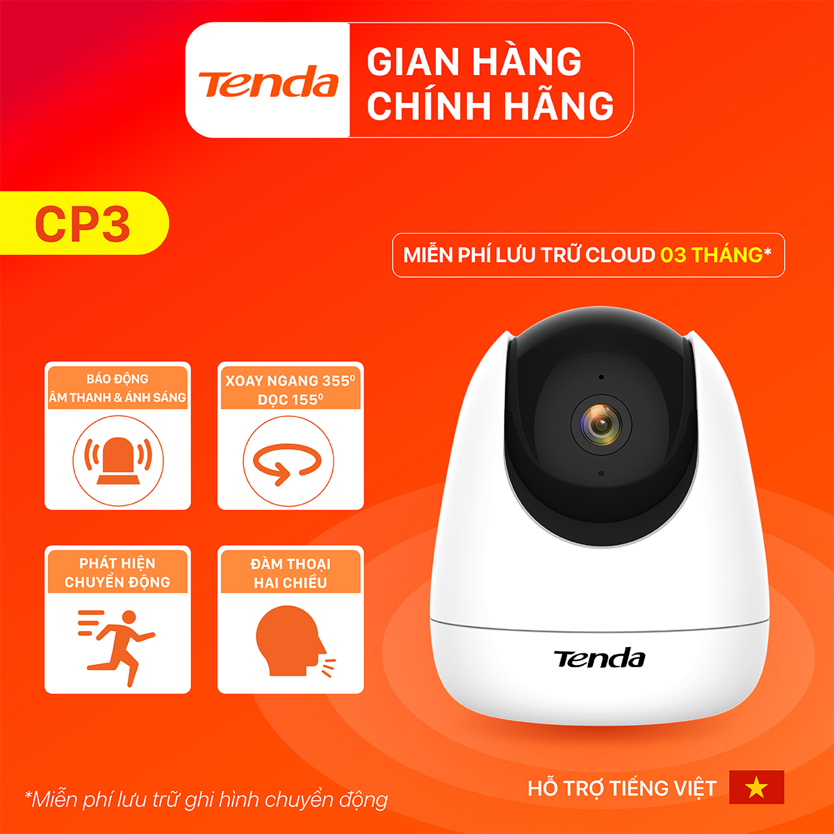 Combo Camera Wifi Tenda Quay / Quét Ngoài Trời và Trong Nhà CH3, CP3, có màu ban đêm 2MP - Hàng Chính Hãng