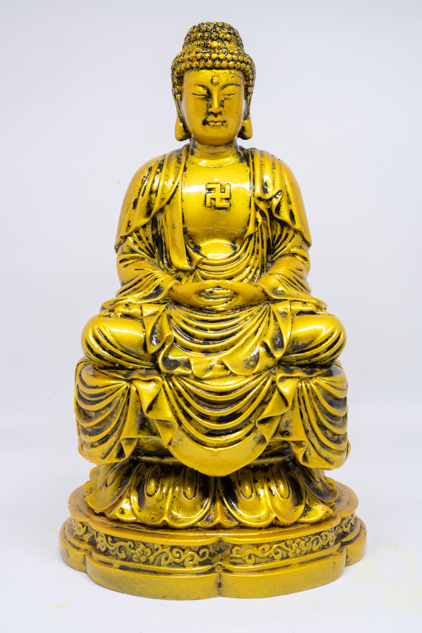 Tượng Phật Tổ Như Lai ngồi thiền tòa sen bằng đá sơn vàng cao 23cm