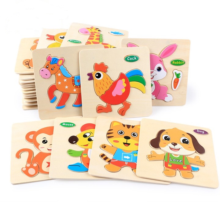 Bộ 5 Đồ Chơi Tranh Ghép Gỗ In Nổi 3D