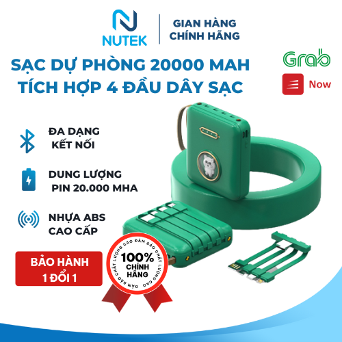 Sạc dự phòng 20000mAh HT 492 tích hợp 4 đầu dây sạc (usb,type-c,mrico,IP) dùng được cho tất cả các dòng điện thoại, và đèn led chiếu sáng NUTEK