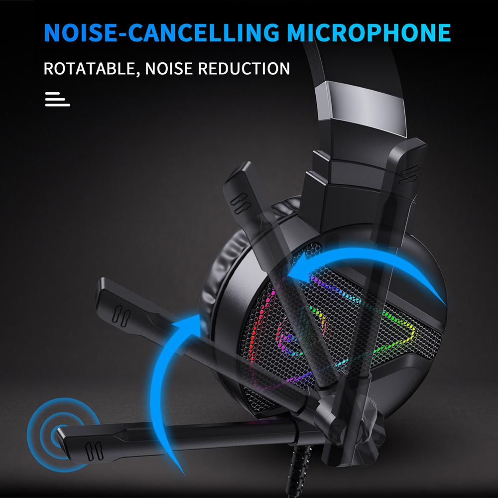HXSJ F16 Wired Head-mounted Gaming Headset with 50mm Driver Unit Omnidirectional Microphone RGB Light Effect USB+3.5mm