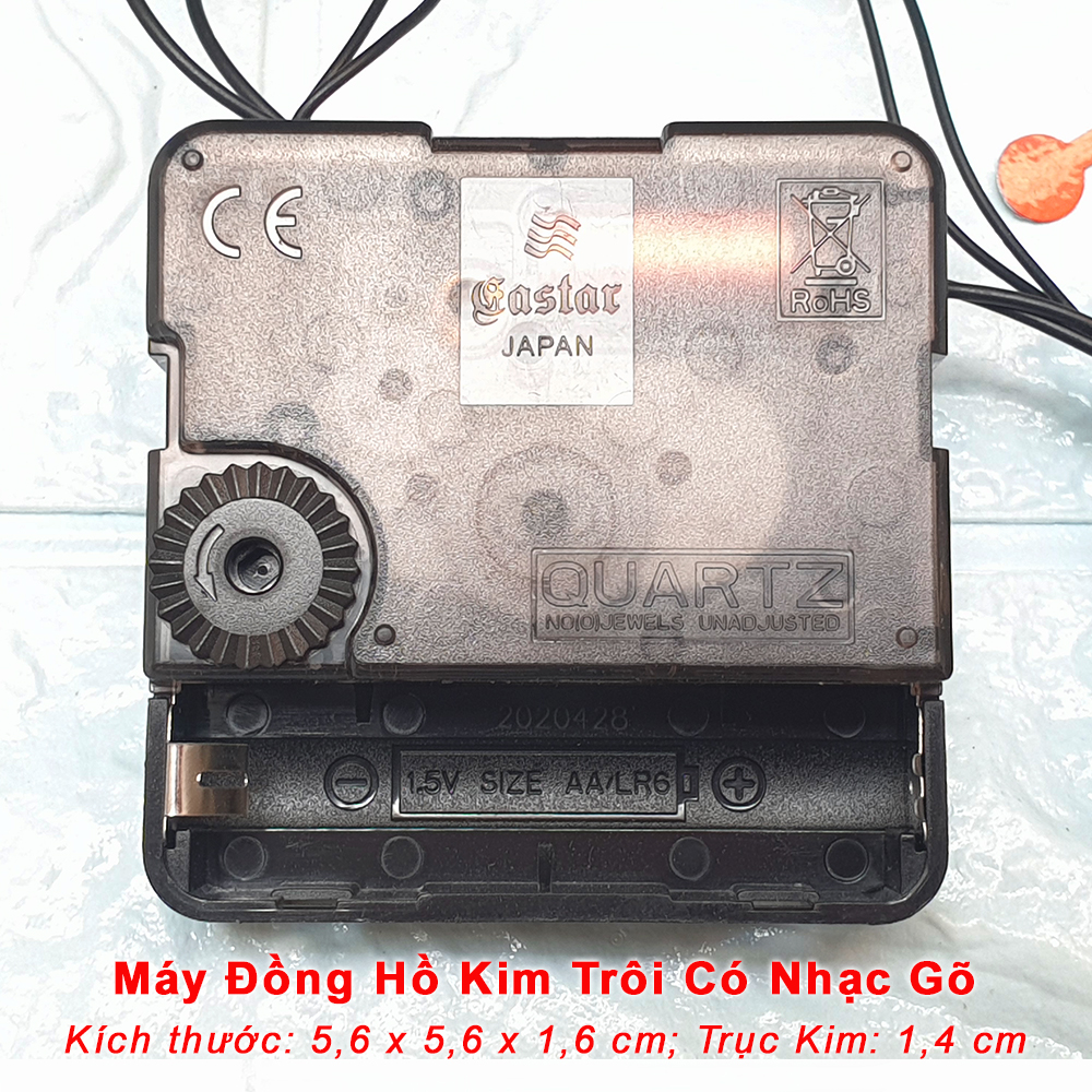 Bộ Máy Nhạc Chuông gồm 16 điệu Nhạc Gõ Báo giờ + Máy Đồng Hồ Kim Trôi Cao Cấp Eastar + Bộ Kim màu Đen có Dạ Quang – Tặng Pin Maxell