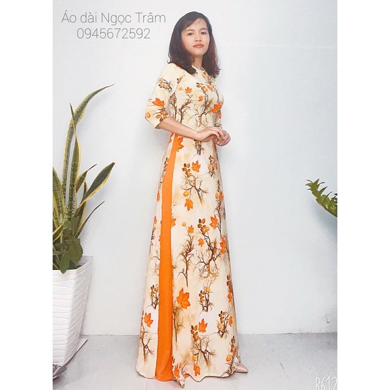Áo dài may sẵn truyền thống lá phông 3D