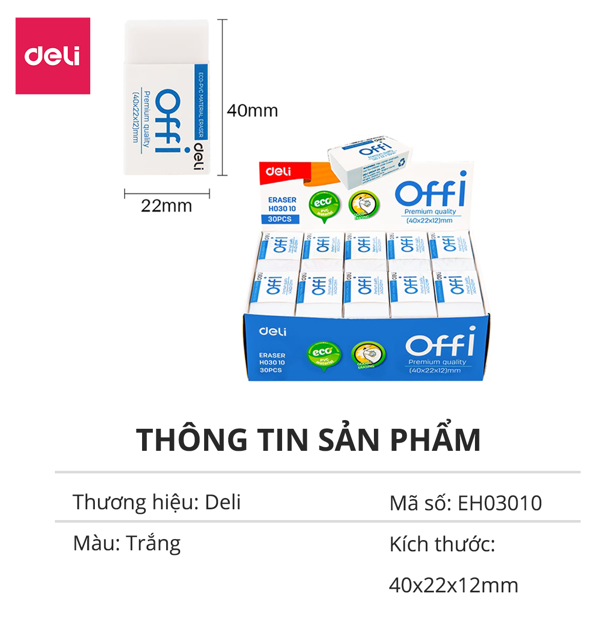 Gôm Tẩy Deli - Trắng - Phù Hợp Thi Trắc Nghiệm - Combo 4 Chiếc - EH03010