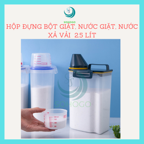 Hộp đựng bột giặt, nước giặt, nước xả vải 2.5L đa năng, kèm cốc đo lường tiện dụng-CHỌN MÀU