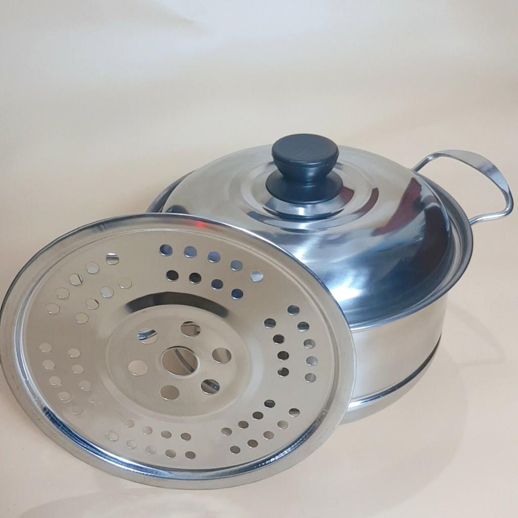 Nồi inox kèm xửng hấp tiện lợi thân cao có nắp đậy kín cao cấp