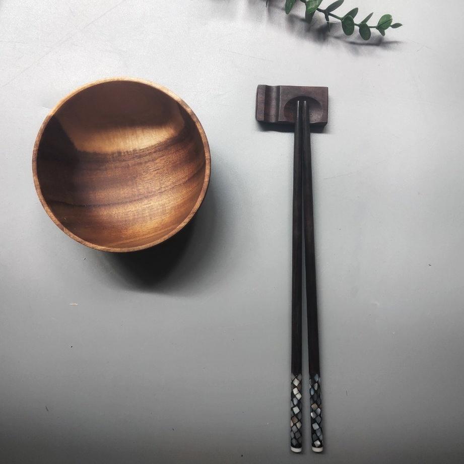 Đũa Gỗ Trắc Đen Khảm Trai Cỡ 24cm, Đũa Ăn, Phụ Kiện Bàn Ăn