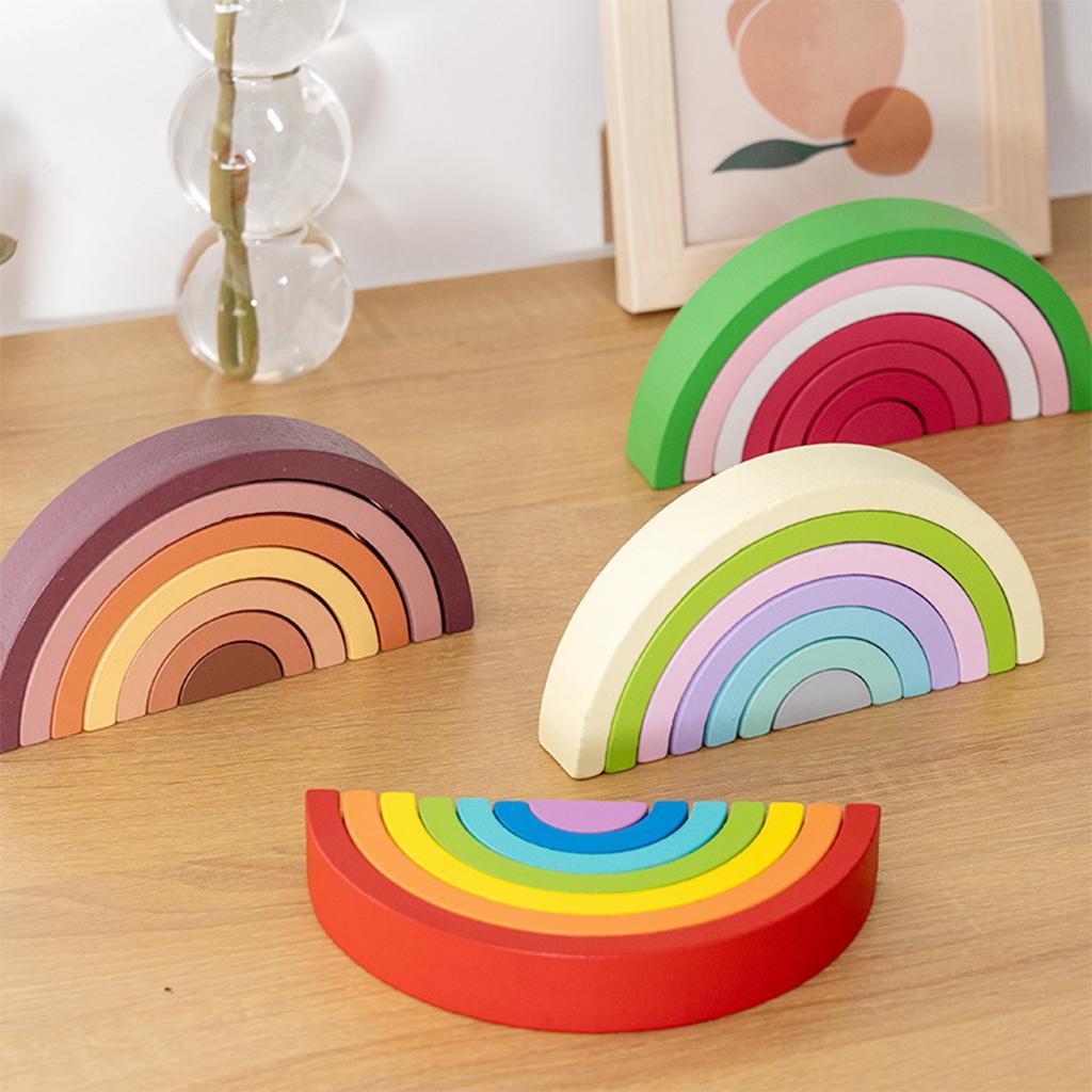 Wooden Rainbow Stacker Arch Bridge Playset Stacking Toys for Activity Boy