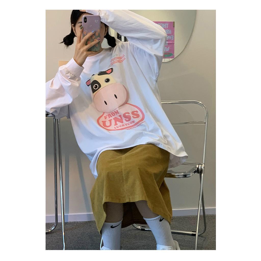 Áo thun dài tay BÒ SỮA UNSS phông Unisex nam nữ tee oversize form rộng pull Ulzzang Streetwear thu đông vải mềm