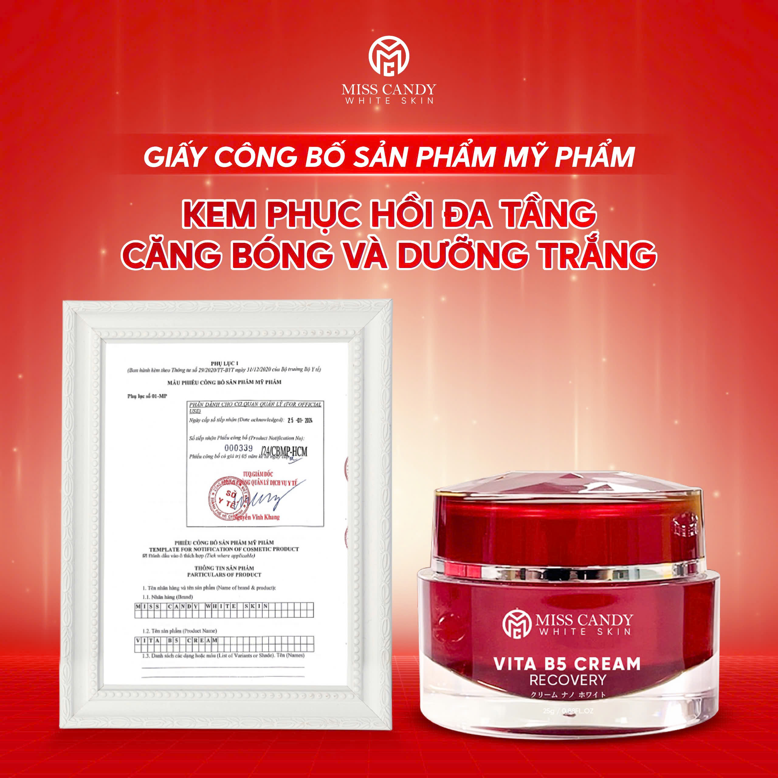 Kem Dưỡng Ẩm Phục Hồi Vita B5 Cream Miss Candy White Skin Hộp 25g