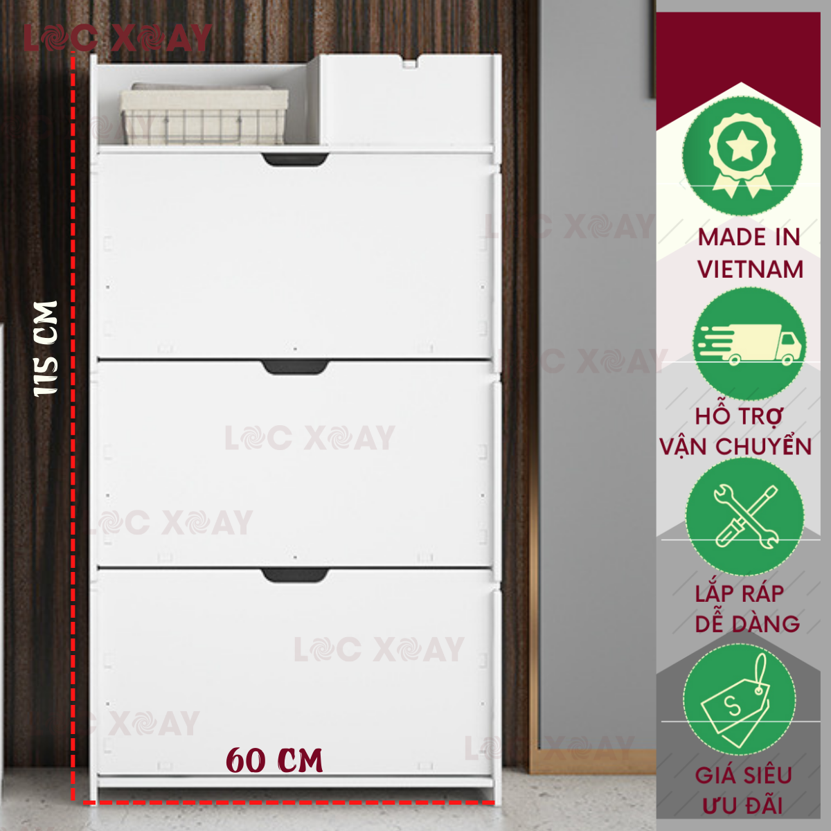 Tủ Giày Lắp Ghép Thông Minh 3 Tầng 1 Lớp Chứa 9 Đến 12 Đôi Giày Dép Kích Thước 115*17*60 , Tủ Đựng Giày Dép Chống Nước Chất Liệu Gỗ Nhựa Cao Cấp An Toàn Thân Thiện Môi Trường_Lốc Xoáy