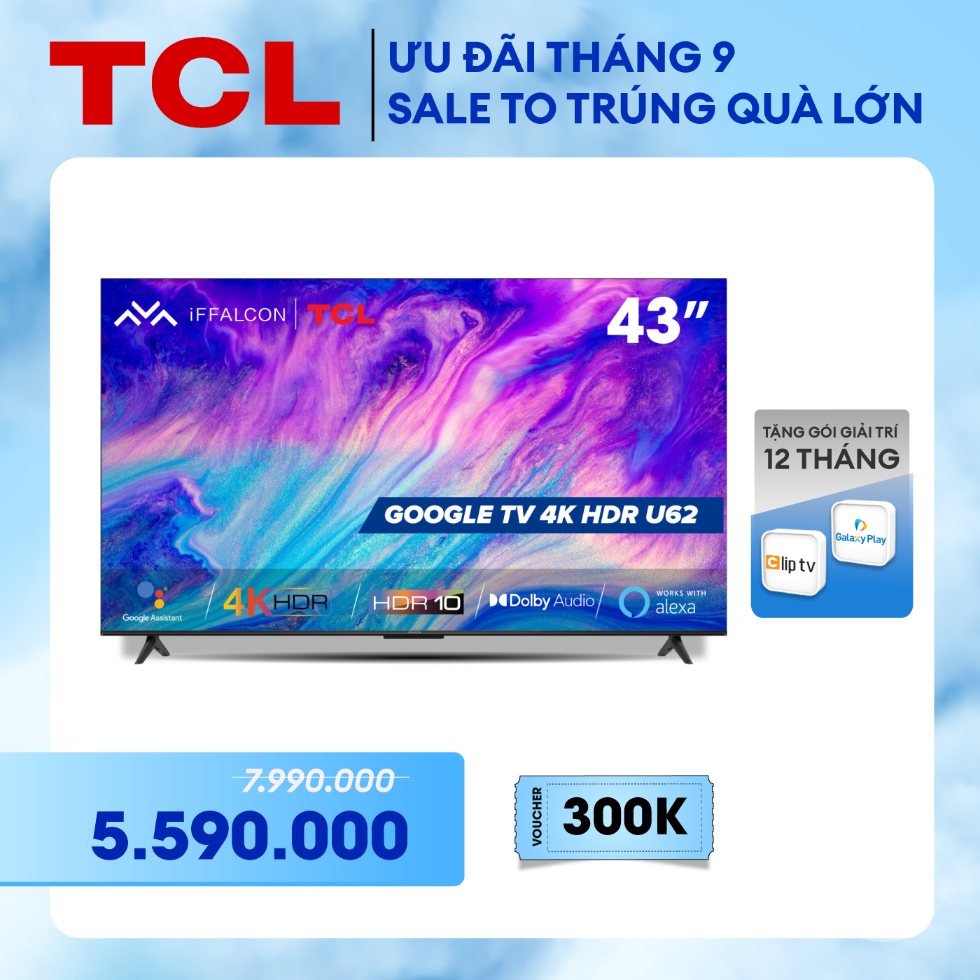 Google Tivi iFFALCON 4K 43 inch 43U62 - Hàng chính hãng - Bảo hành 2 năm