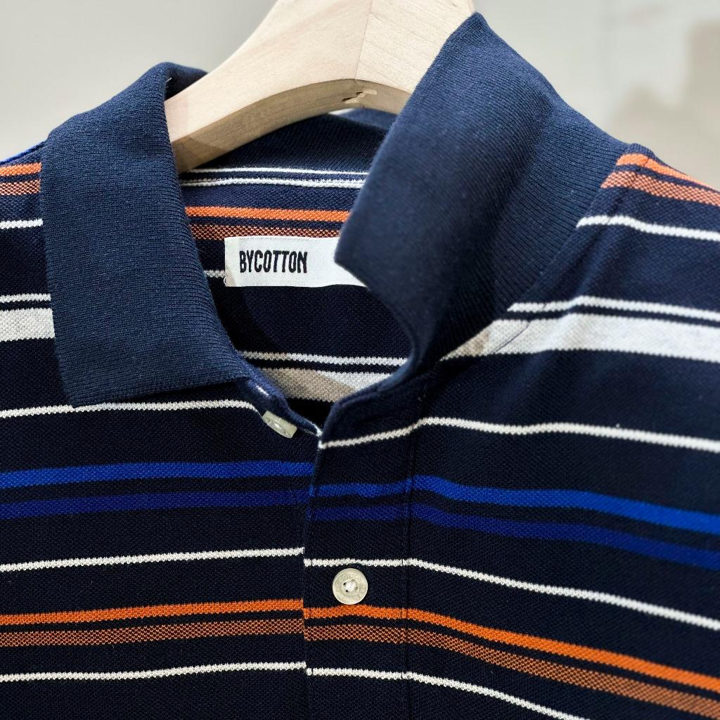 Áo Polo Nam Cao Cấp Có Cổ BY COTTON Sọc Xanh Cam Nam Tính, Thanh Lịch, Sang Trọng, Trẻ Trung