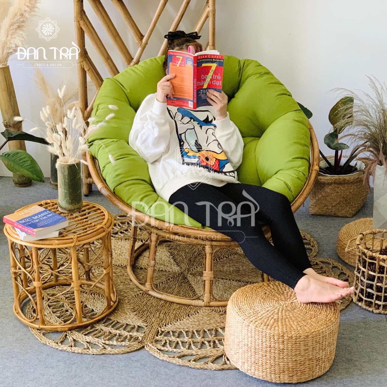 Ghế Mây Lười Đọc Sách- Ghế Mây Papasan 1M2 Kèm Nệm Nhung Cao Cấp To Thoải Mái -Ghế Mây Lười Thư Giãn Đan Trà- Ghế Mây Thư Giãn Đọc Sách- Nội Thất Mây Tre Đan Trà