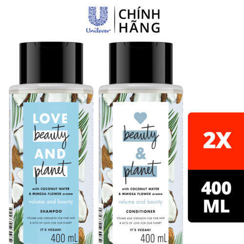 Combo Dầu gội và Dầu xả LOVE BEAUTY &amp; PLANET Phục hồi hư tổn với 100% dầu dừa organic và hương hoa ngọc lan tây 400ml