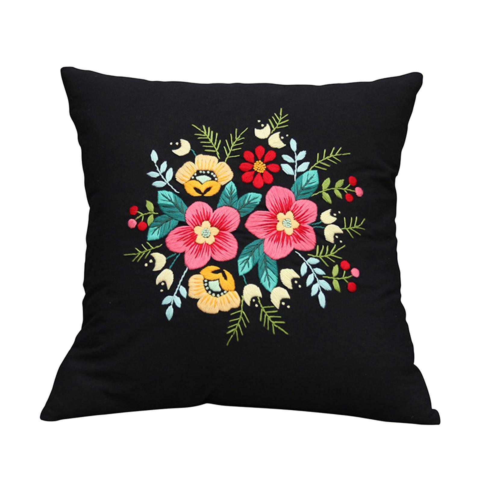 Semi-Finished Embroidery Pillow Covers Kit Sewing Craft for Sofa black