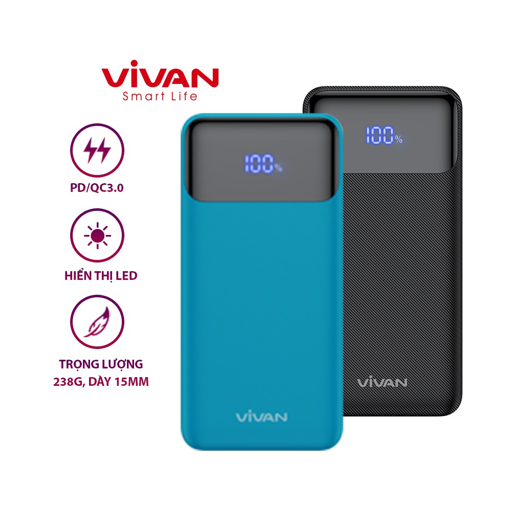 Pin Sạc Dự Phòng 10000mAh VIVAN VPB-X10 Sạc Nhanh PD/QC 3.0 20W - Output Type C &amp; USB - Hàng chính hãng