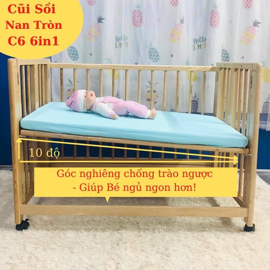 Nôi Cũi Sồi Nan Tròn Chống Trào Ngược CS6M Goldcat 6 Chế Độ - Bảo Hành 3 Năm.