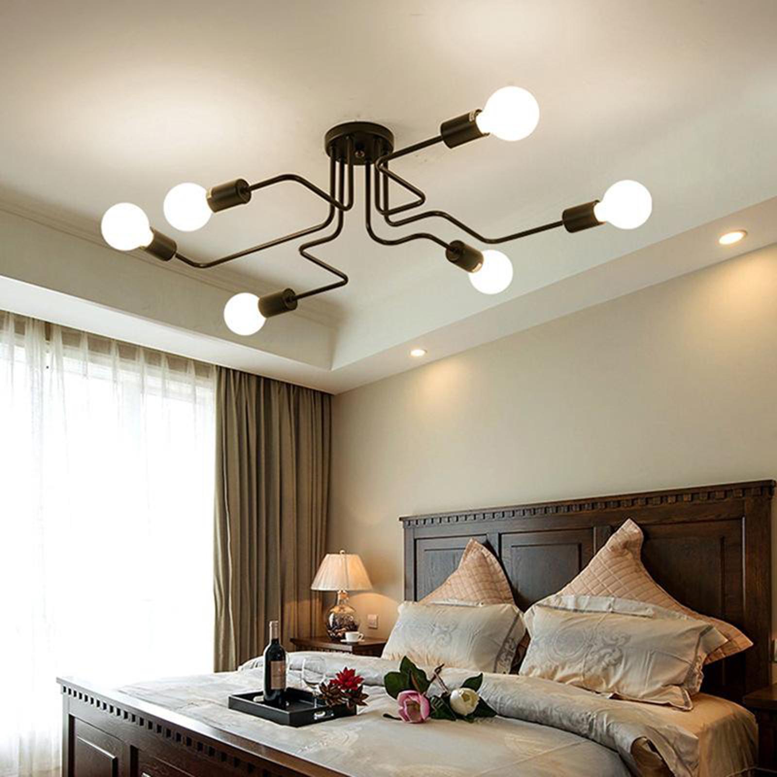 Ceiling Light  Retro Wrought Iron Large Black Chandelier Ceiling Lamp 4-Head