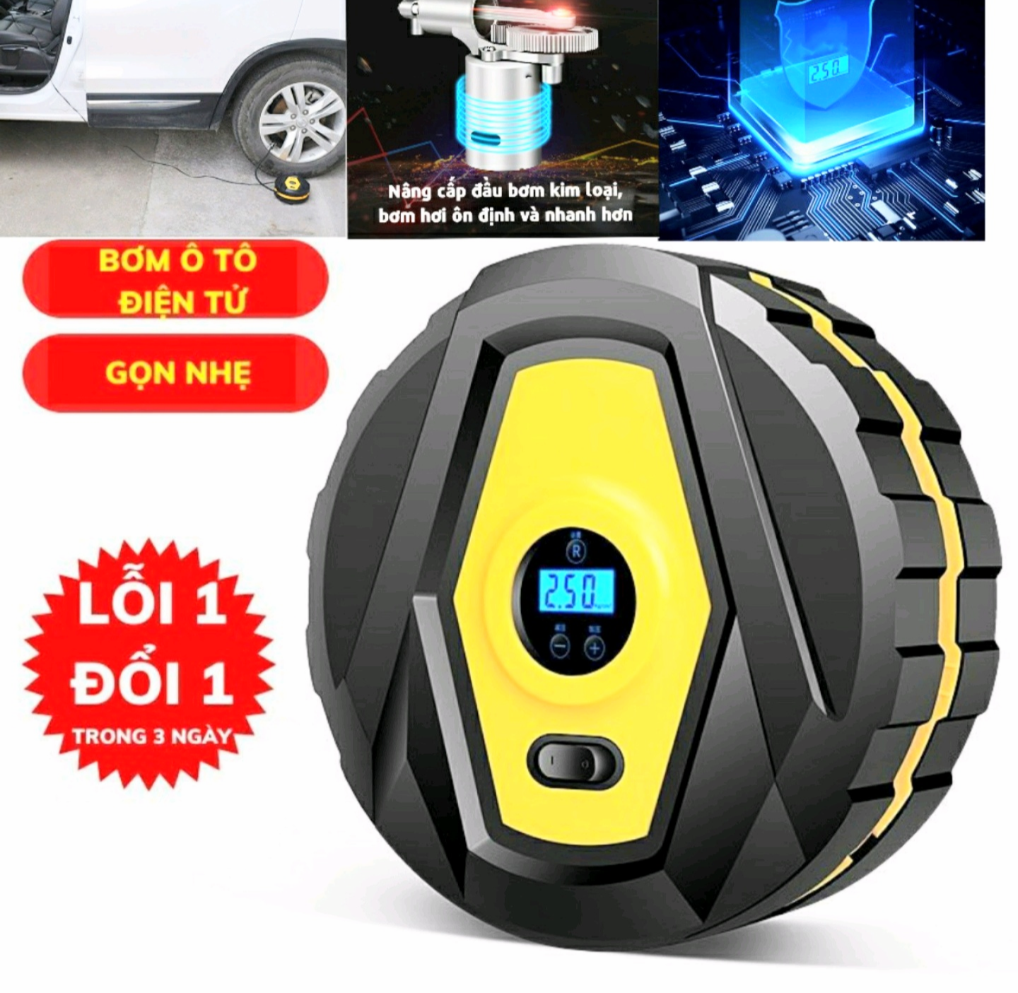 MÁY BƠM HƠI BƠM LỐP XE MÁY XE HƠI ÔTÔ BƠM CỰC NHANH CỰC KHỎE CÓ ĐÈN SOI TIỆN DỤNG HÀNG CHUẨN CHẤT LƯỢNG