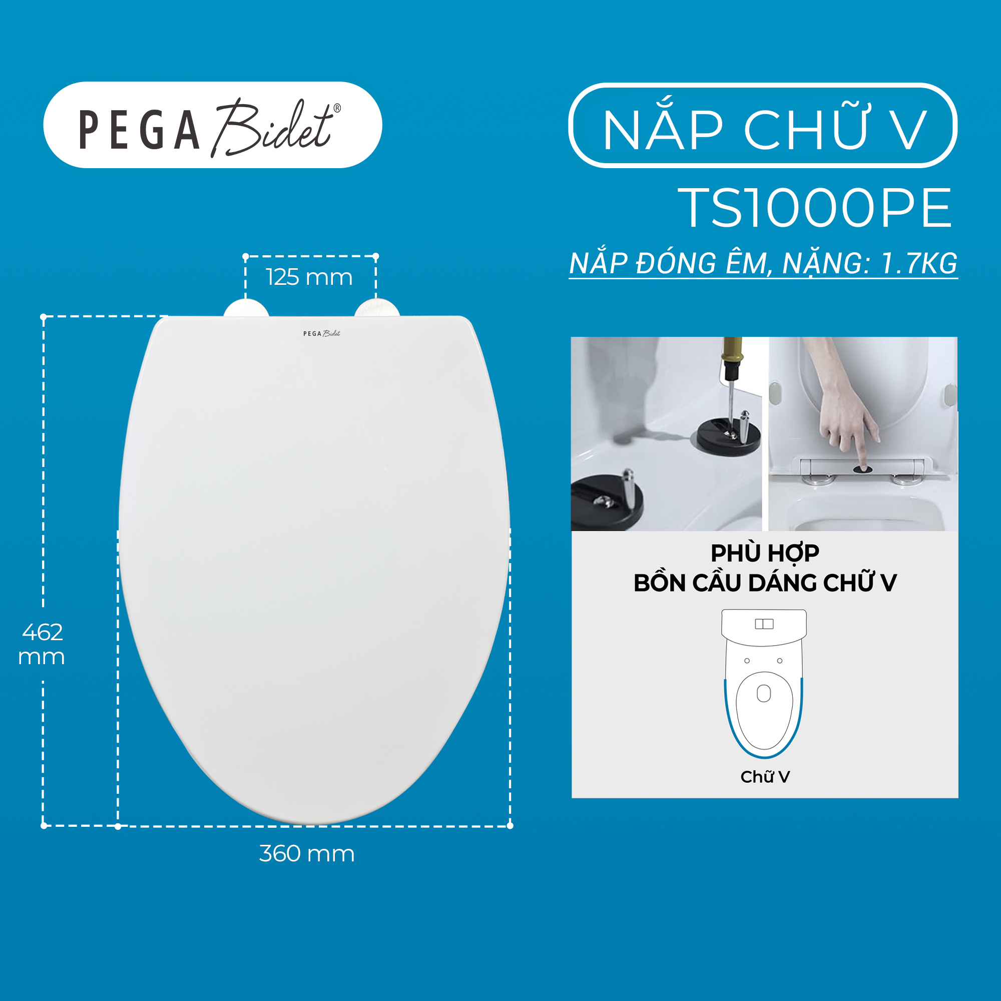 Nắp bồn cầu đóng êm PEGA Bidet dòng PP ECO chất lượng, kinh tế, dễ lau chùi, gắn được cho nhiều loại bồn cầu thông dụng