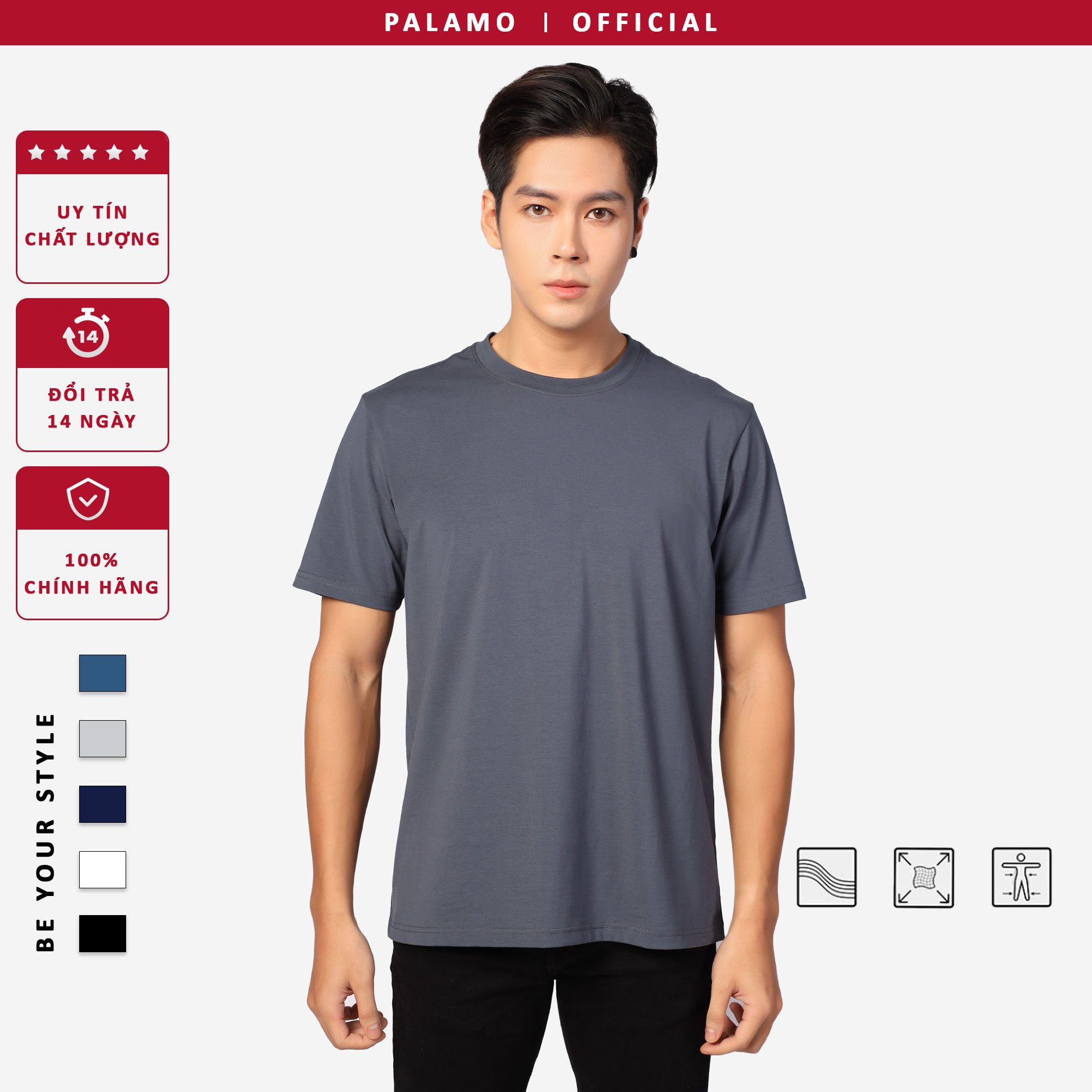 Áo thun nam cotton compact Palamo classic regular fit / màu xanh lam