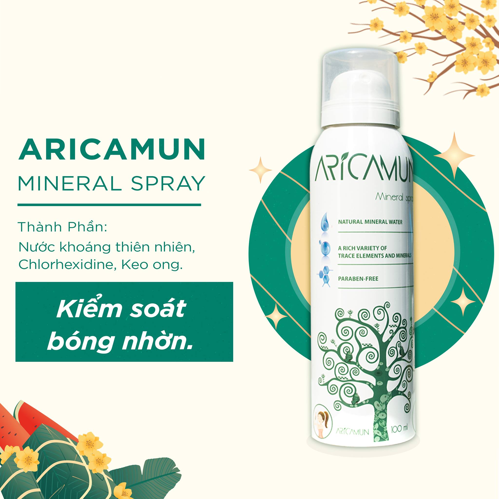 Xịt Khoáng Aricamun Mineral Spray -dưỡng da, dịu da, kiềm dầu