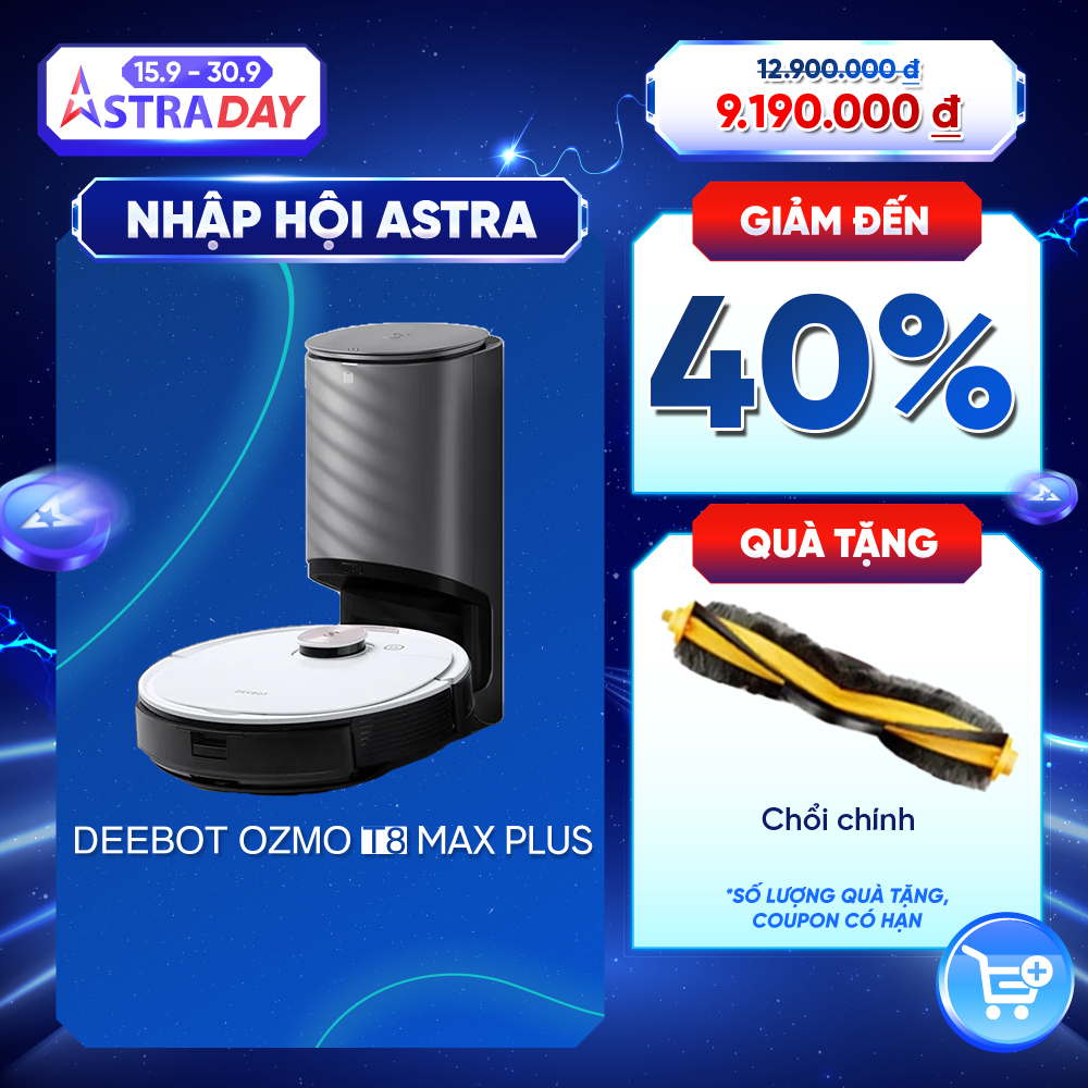 Robot hút bụi lau nhà Ecovacs Deebot Ozmo T8 Max Plus  – Lực hút 1500PA - Kèm dock sạc hút rác tự động - Bản Nội Địa - Hàng Chính Hãng