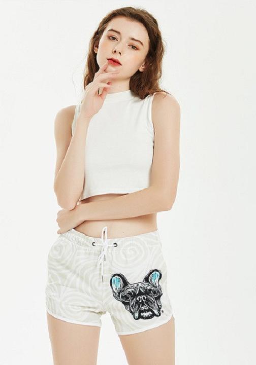 Quần Đi Biển Đôi - Quần Đùi Đôi - Thời Trang Đôi Mùa Hè - Quần Short Cặp Đôi SQ220 White Pug