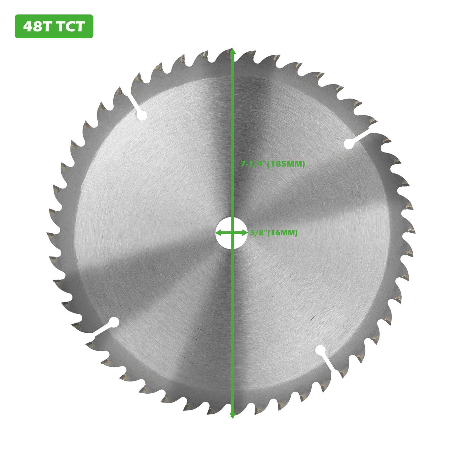 Circular Saw Blade 7-1/4'' 48 Tooth Tungsten Carbide Tipped Circular Wood Cutting Saw Blade with 5/8'' Arbor for Wood Cutting Max Speed 7000RPM Anti-clockwise Cutting Direction Arbor 5/8'' EU