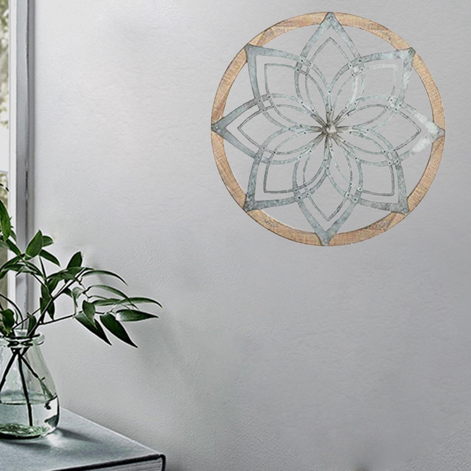 Round Wall Art - Metal Decorative Wall Medallions, Creative Home Art Wall Sculpture Decor, Metal Wooden Crafts Decor Gift for Home Living Room Porch