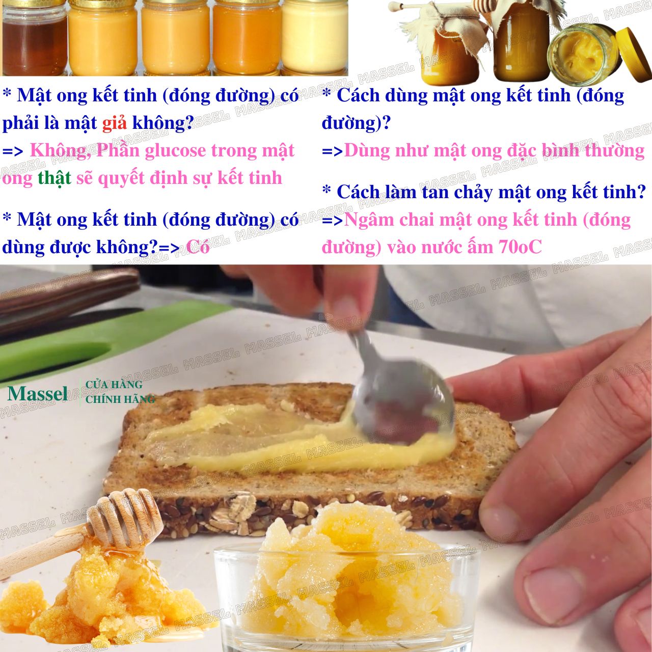 Mật Ong hoa cà phê nguyên chất Golden Honey - tăng sức đề kháng, giảm ho, viên họng, dưỡng ẩm da và môi cang bóng mịn màng - Massel Official