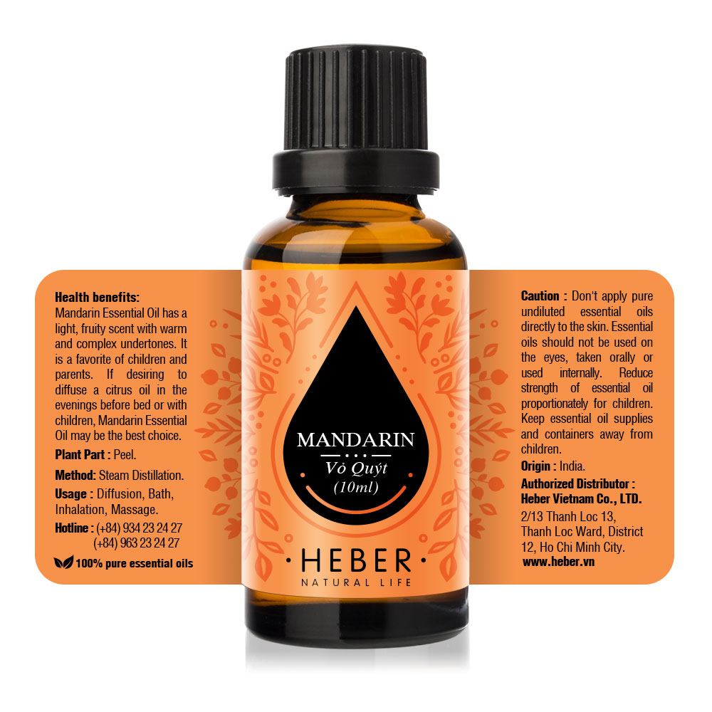 Tinh Dầu Vỏ Quýt Mandarin Essential Oil Heber | 100% Thiên Nhiên Nguyên Chất Cao Cấp