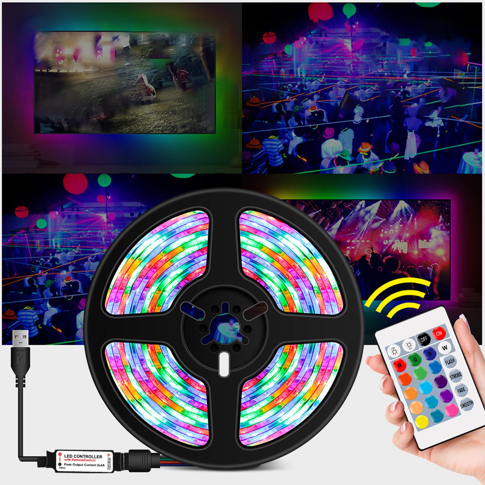 Đèn dải LED RGB với 24Key từ xa có 16 màu linh hoạt, đèn Backlight cổng USB