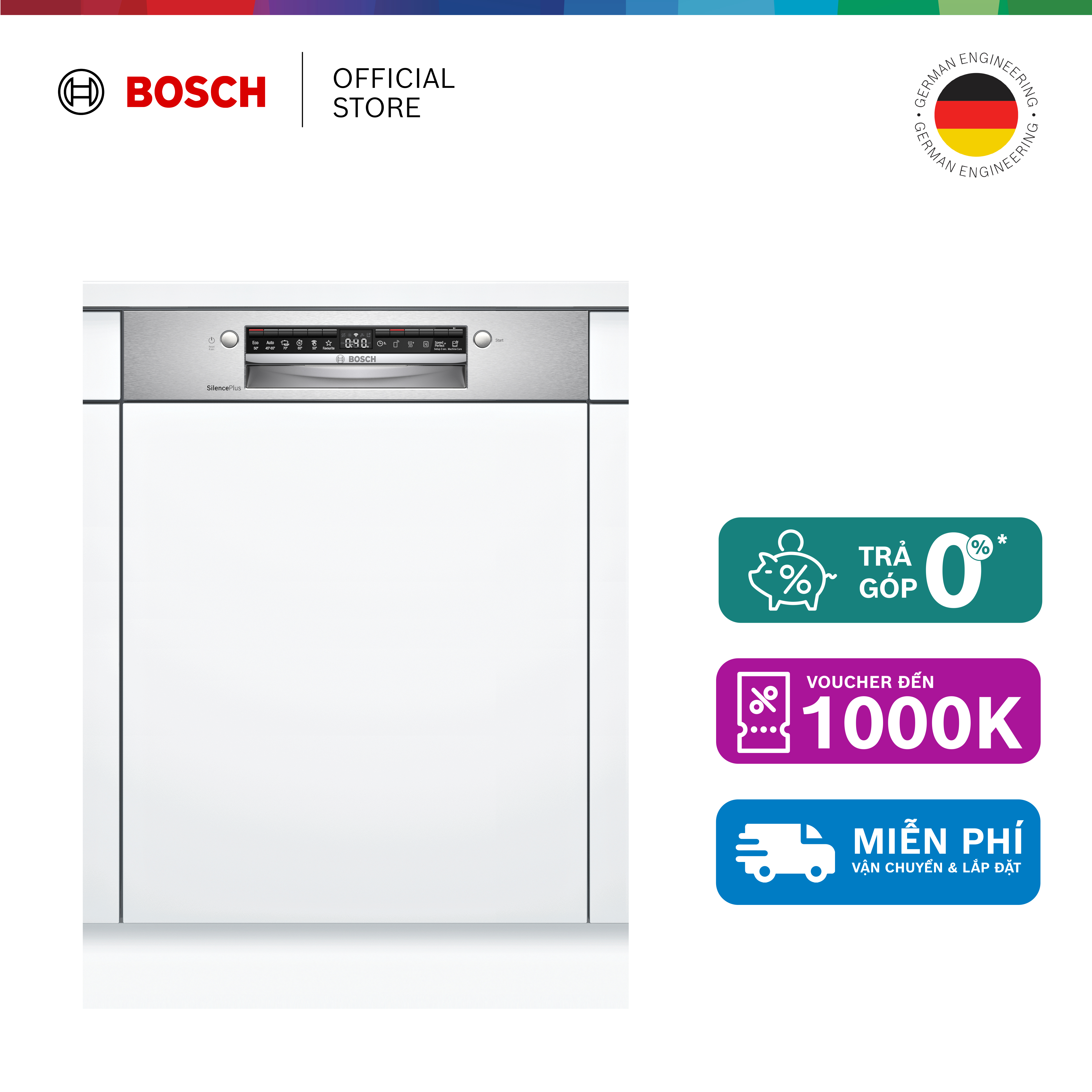 Máy Rửa Chén Bát Bán Âm 14 Bộ Bosch SMI4HCS48E - Series 4 (60cm) - Hàng chính hãng