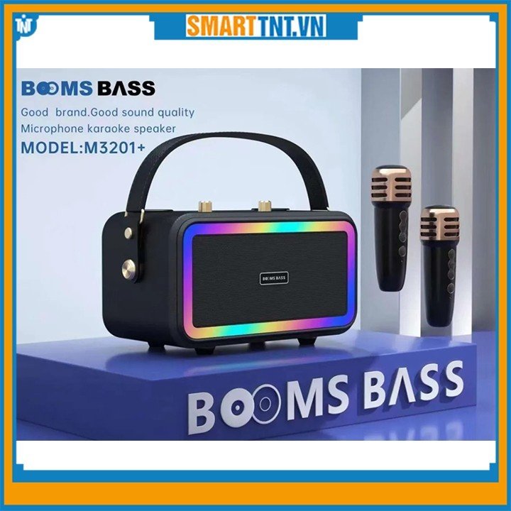 Loa xách tay bluetooth BOOMS BASS M3201+ kèm 2 micro không dây hát karaoke cao cấp