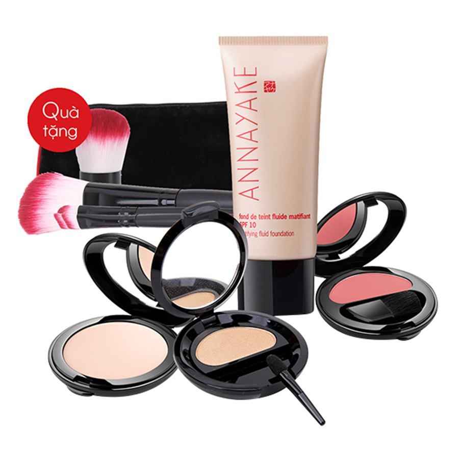 Combo Makeup Cơ Bản Annayake: Kem Nền + Phấn Phủ + Phấn Má Hồng Dâu + Phấn Mắt Cam Đào