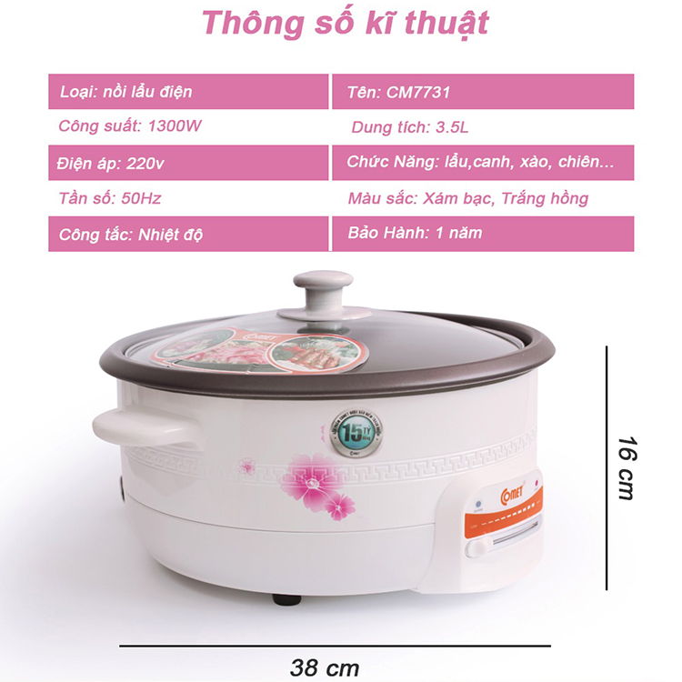 Nồi Lẩu Điện Comet CM7731 - Hàng Chính Hãng