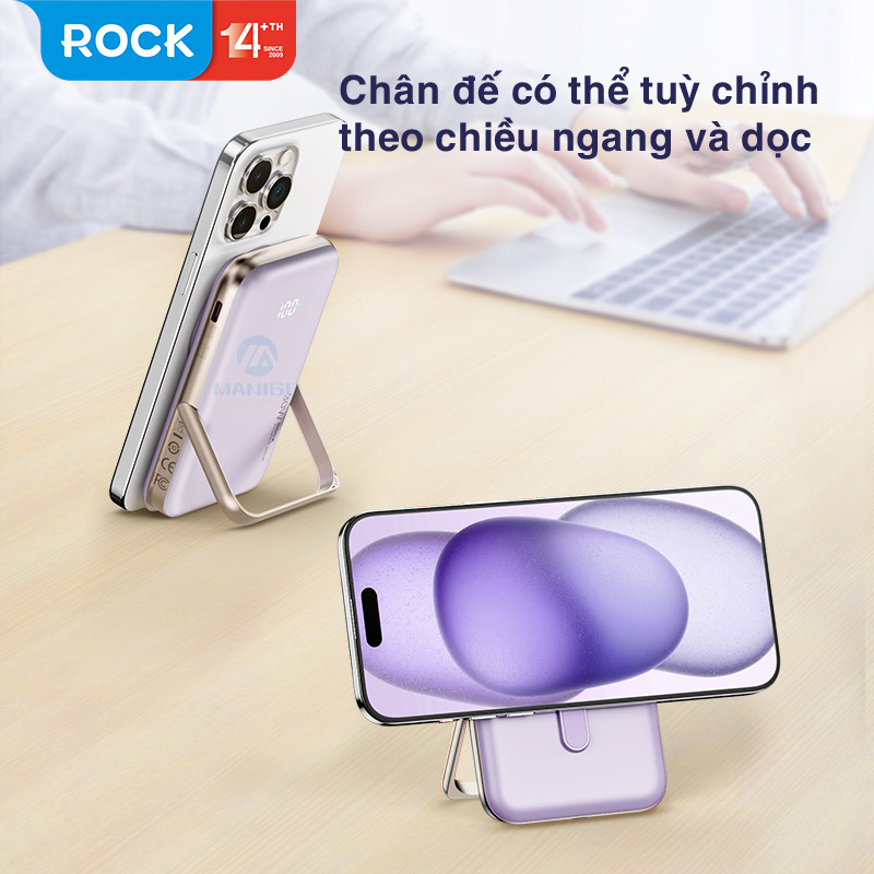 Pin sạc dự phòng không dây kèm giá đỡ điện thoại Rockspace P20 SE sạc nhanh PD 20W 10000mAh - Hàng chính hãng bảo hành 12 tháng