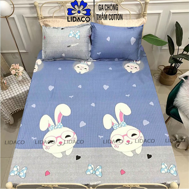 Ga Chống Thấm Cotton LIDACO Cao Cấp - Thỏ bé - 1m8x2mxdưới12cm