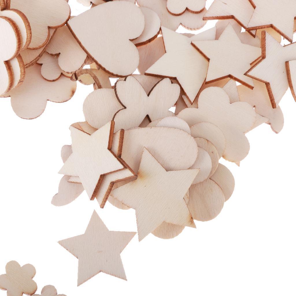 200x MDF Wooden Shape Craft Embellishments Wood Craft Art Star Flower Heart