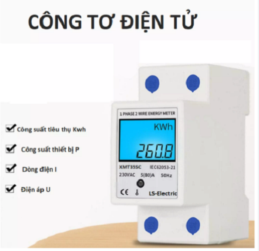 Công tơ điện tử đồng hồ điện thiết bị đo công suất LS-Electric 8A hiển thị 4 thông số U I P KWh độ chính xác cao