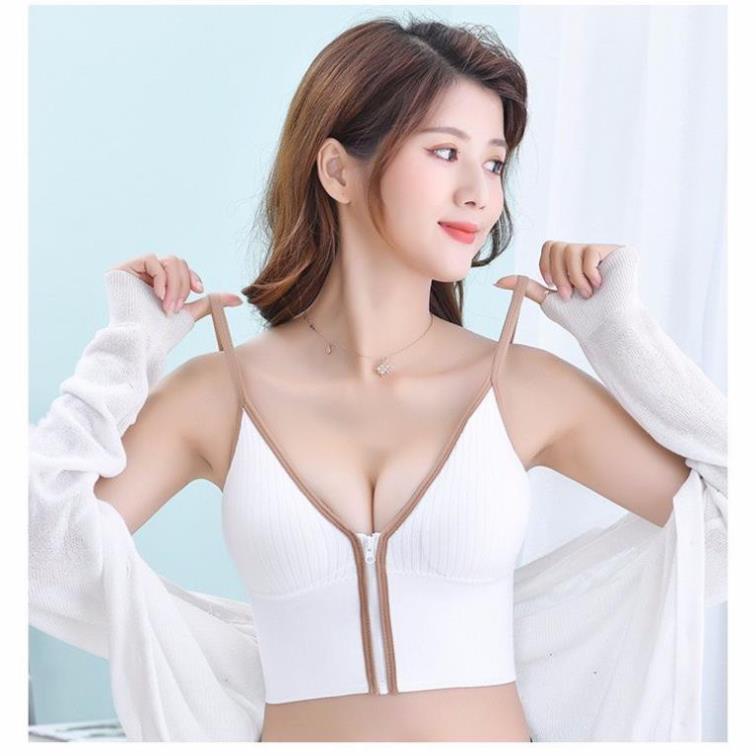 Áo 2 dây nữ, áo bra nữ cotton gân tăm nâng ngực kéo khóa tôn dáng free size dưới 60kg