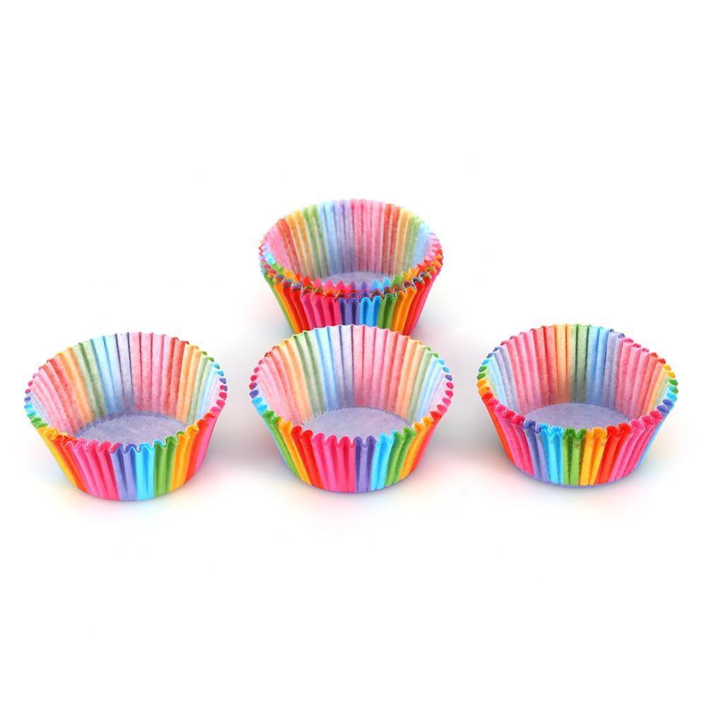 100 cái Cầu Vồng Màu Cupcake Liner Cupcake Giấy Baking Cup Muffin Trường Hợp Bánh Khuôn  M
