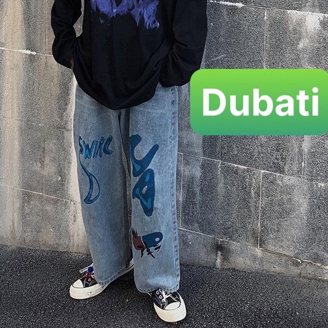 Quần Jean Baggy, Jean Nam Ống Rộng Thêu Họa Tiết Chất Vải Co Giãn Phong Cách Unisex- DB 43- DUBATI FASHION