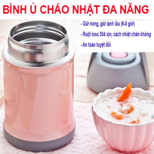 Bình giữ nhiệt 560ml ruột inox 304 cao cấp - Ca ủ cháo Nhật nấu cháo không cần cắm điện có quai xách thông minh, giữ nóng và lạnh đều được, tiện lợi cho trẻ em và người lớn sử dụng