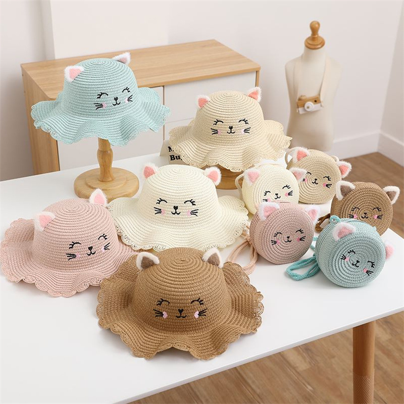 Túi cói mini hình con mèo cho bé - Túi cói dễ thương chụp hình, đi chơi cho bé yêu nhà bạn tặng kèm 01 chiếc kẹp tóc đẹp