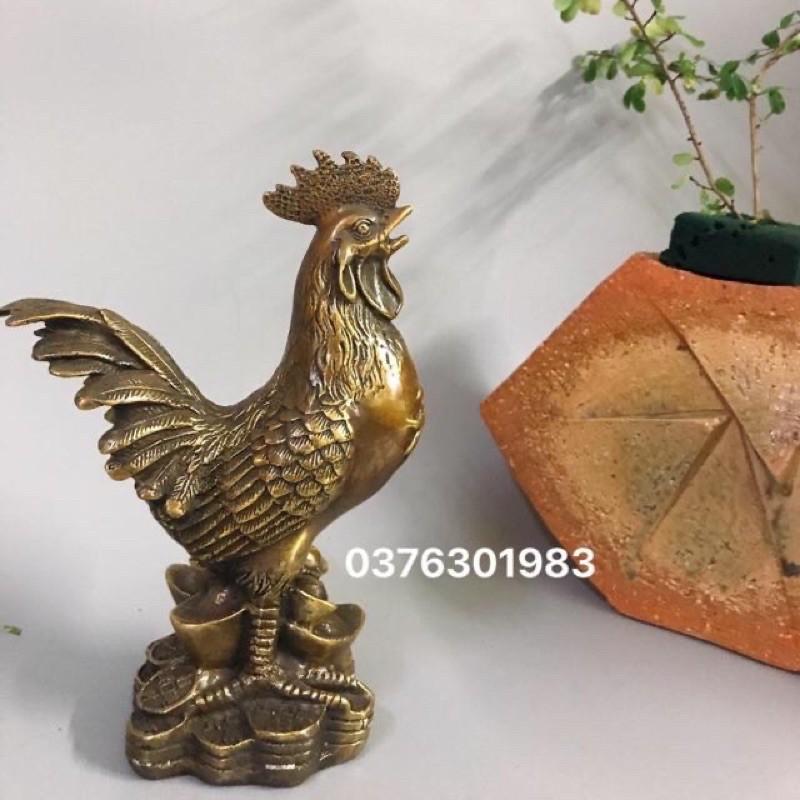 Con gà trống đồng thau vàng cao 20cm
