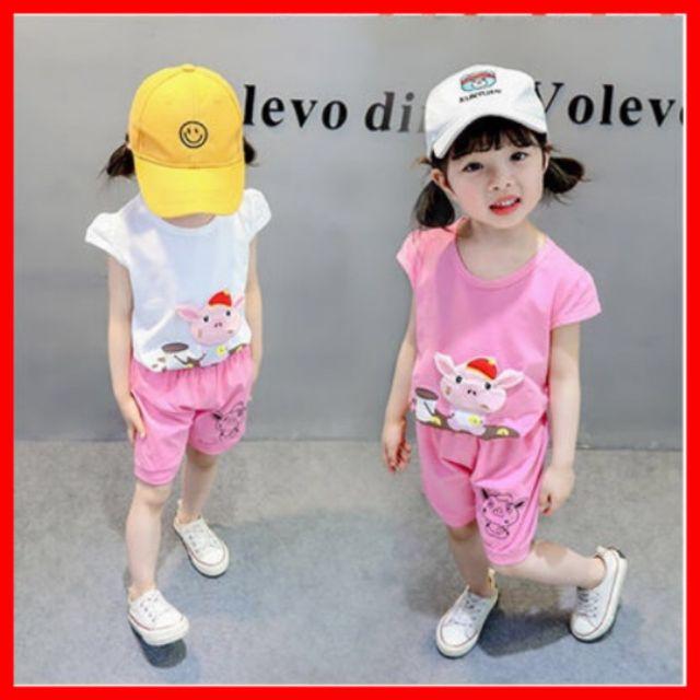 Bộ cotton bé gái hình heo con